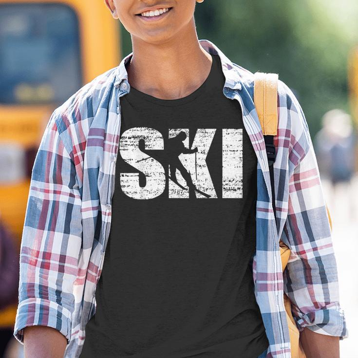 Ski Distressed Look Skifahrer Geschenk Kinder Tshirt