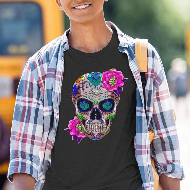 Sugar Skull Fleurs Jour Des Morts Dia De Los Muertos Cadeau Youth T-shirt