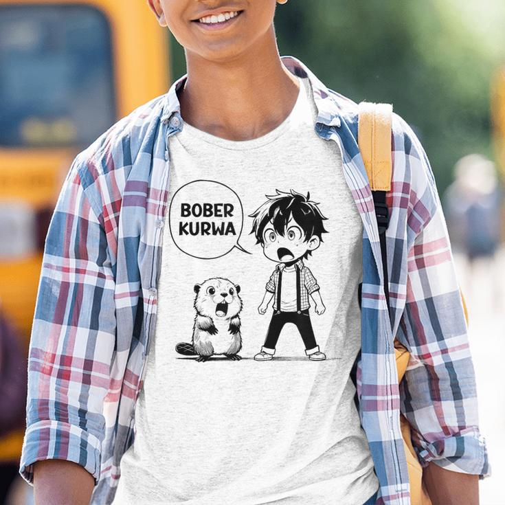 Bóbr Bober Kurwa Internet Meme Anime Manga Beaver Kinder Tshirt