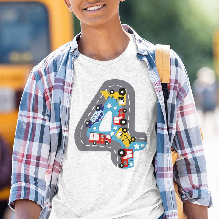 Kinder Kinder Geburtstag 4 Jahre Junge Autos Zahl Alter Straße Kinder Tshirt