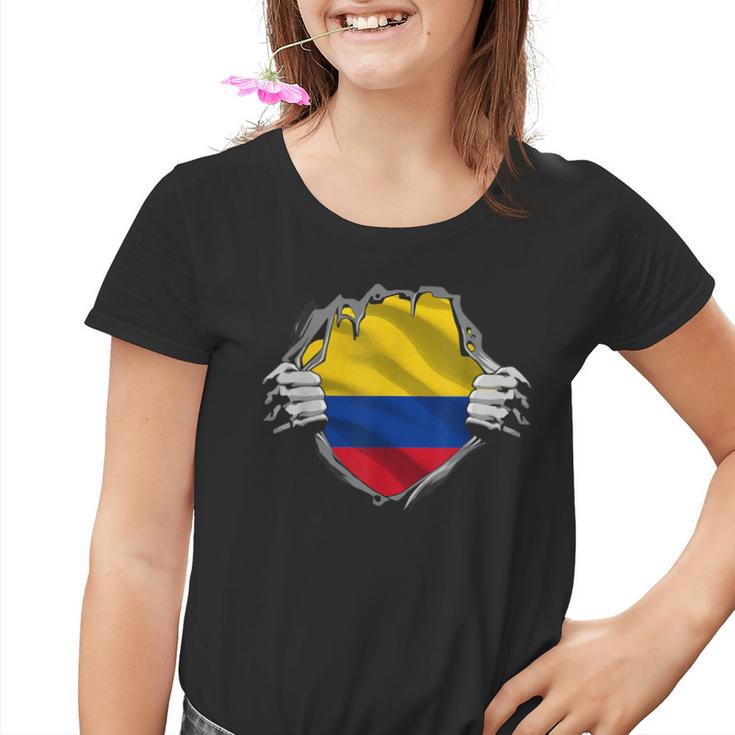 Colombia Flag Superhero Colombian Flag Kinder Tshirt