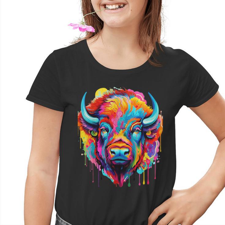 Cooles Bison-Kopf- Mit Hellen Farben Kinder Tshirt