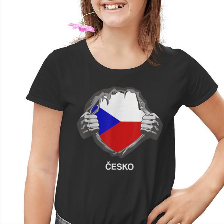 Czech Flag Cesko Heart Pride Roots Kinder Tshirt