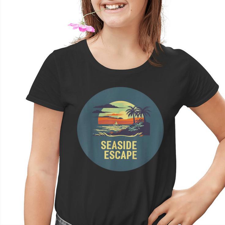 Flucht Am Meer Mit Palmen Und Sonnenuntergang Für Sommerfans Kinder Tshirt