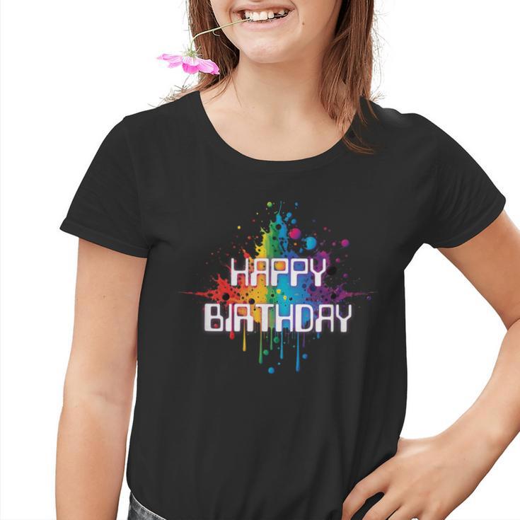 Happy Birthday Regenbogenfarbe Splash Neon Rot Orange Blau Top Kinder Tshirt