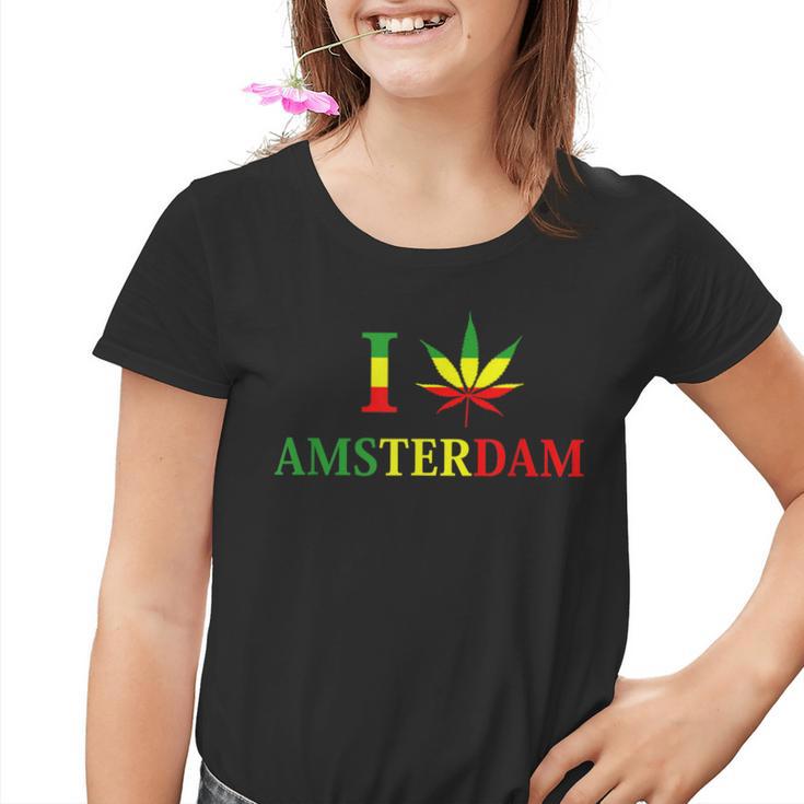 I Love Amsterdam Hemp Leaf Reggae Kiffer Kinder Tshirt