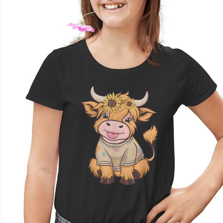 Niedliches Baby Highland Cow Mit Sonnenblumen Grafik Rinder Kinder Tshirt