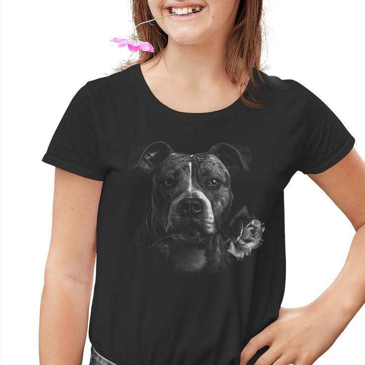 Plain Portrait Of Stafford Terrier And Rose Kinder Tshirt