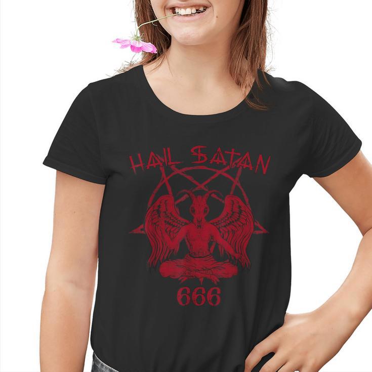 Satan Loves Me Hail Satan Teufel 666 Spruch Kinder Tshirt