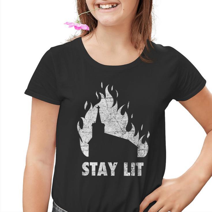 Stay Lit Burning Church Witchcraft Okult Grunge Satanic Kinder Tshirt