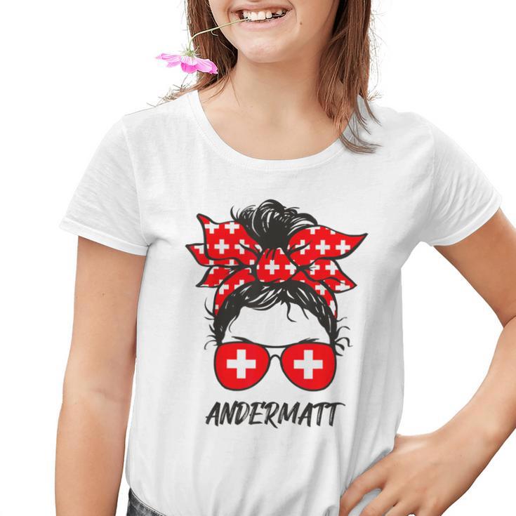 Schweizer Flagge Brille Mädchen Andermatt Kinder Tshirt