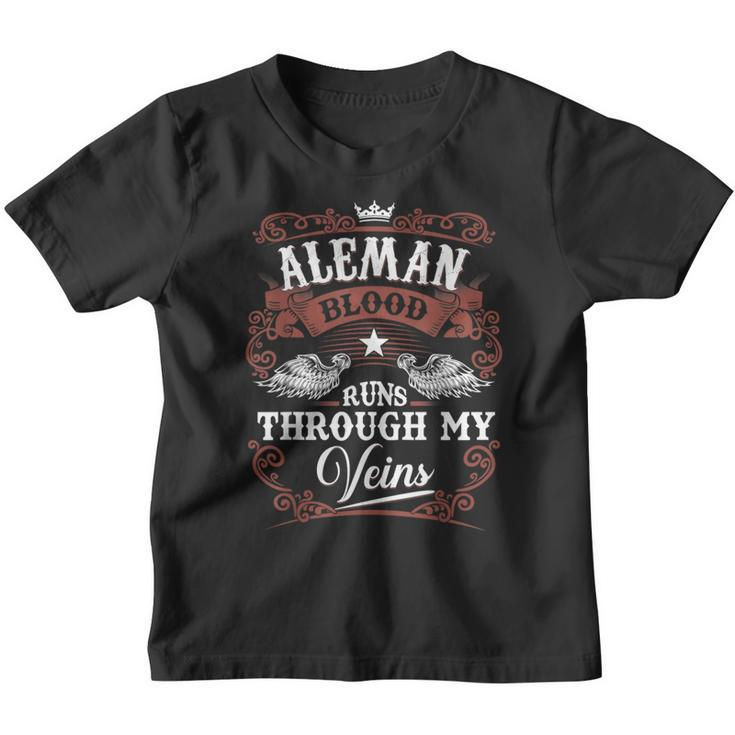 Aleman Blood Runs Through My Veins Vintage Family Name Youth T-shirt