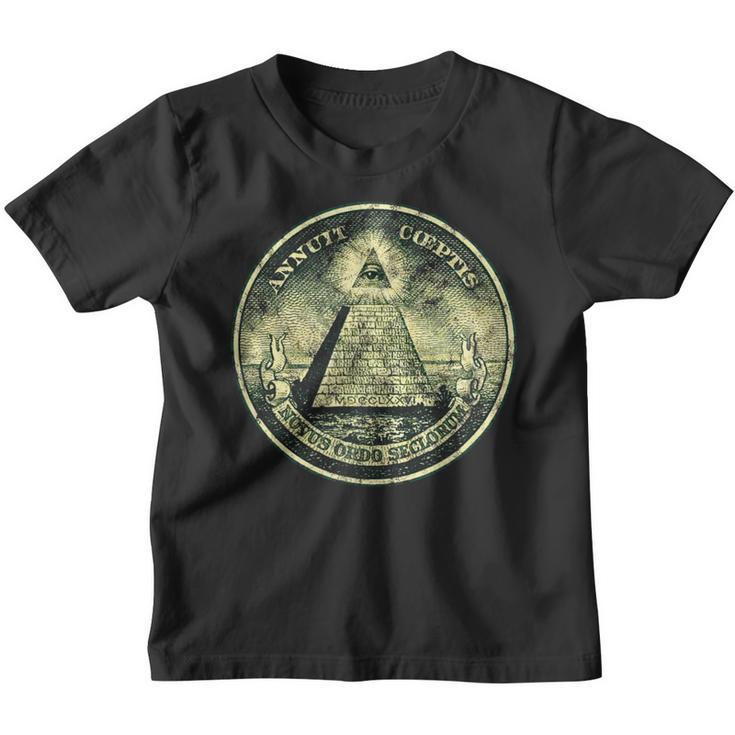 A Dollar Note Allseeing Eye Pyramid Illuminati Kinder Tshirt