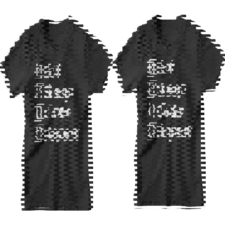 Eat Sleep Code Repeat Geek Programmer Developer Camiseta niño