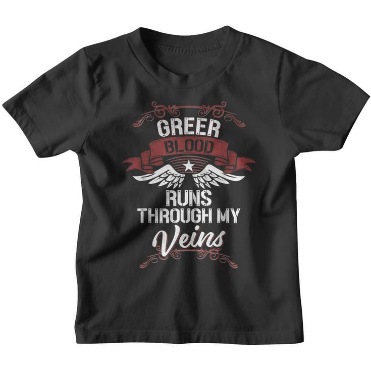Greer Blood Runs Through My Veins Last Name Family Youth T-shirt