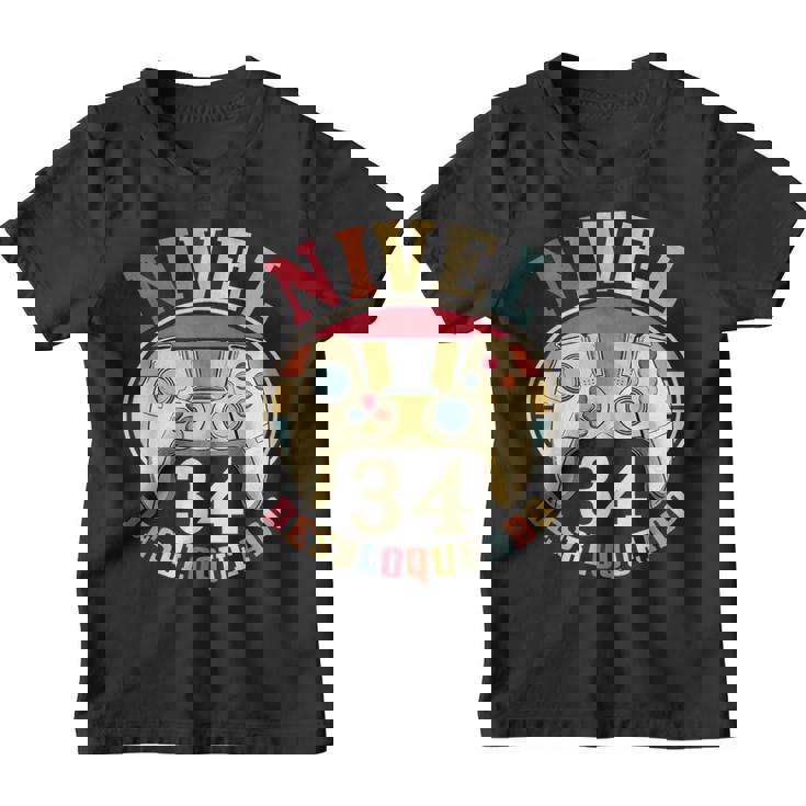 Jugador Nivel 34 Desbloqueado Cumpleaños Gaming Camiseta niño