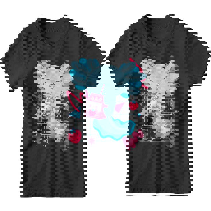 Kawaii Axolotl Batido De Leche De Fresa Retro De Los Años 90 Anime Axolotl Camiseta niño