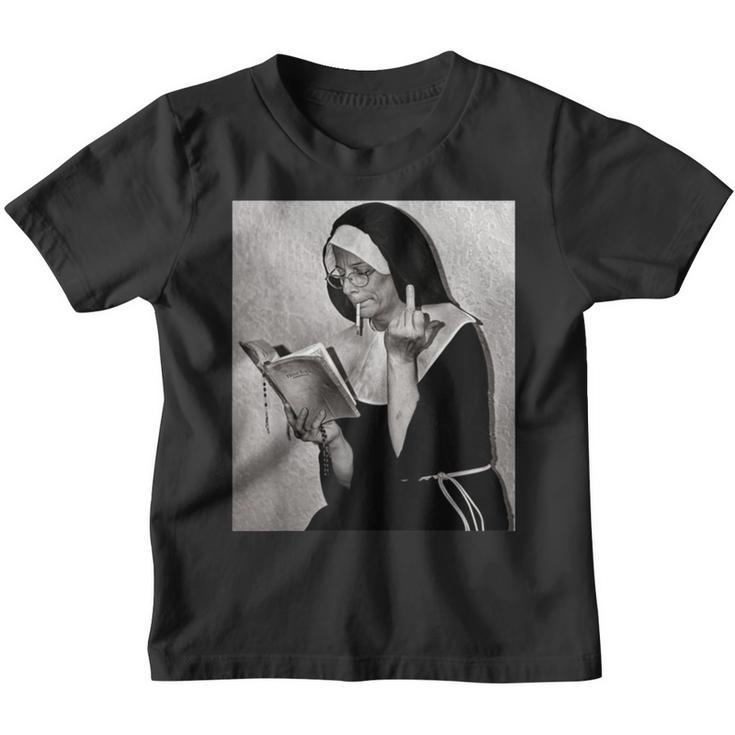 Nun Middle Finger Attitude Novelty Nun Unholy Kinder Tshirt