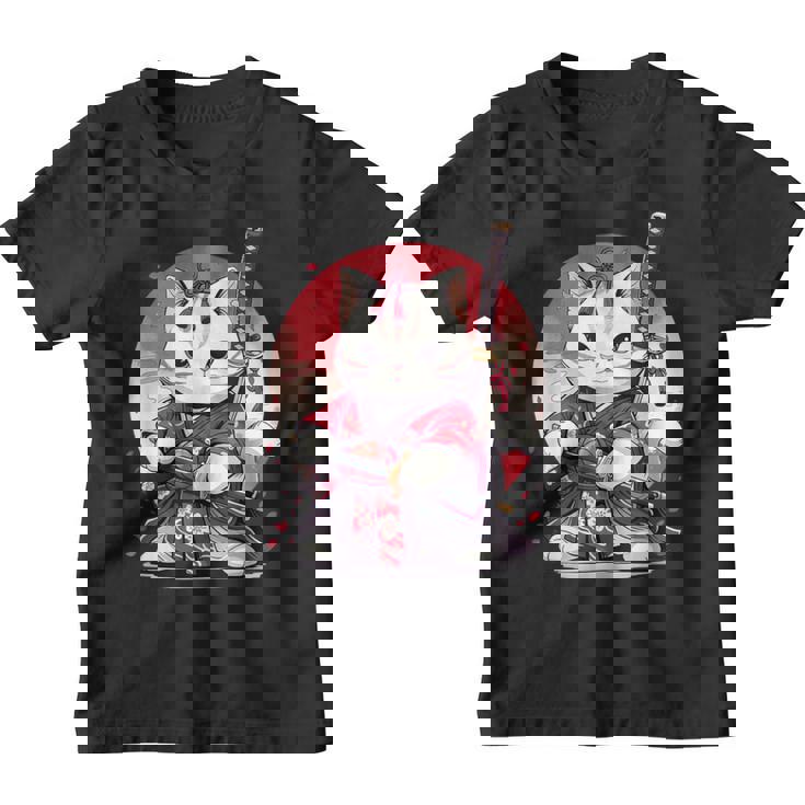 Retro Japonés Gato Samurai Tatuaje Gráfico Ninja Kawaii Camiseta niño