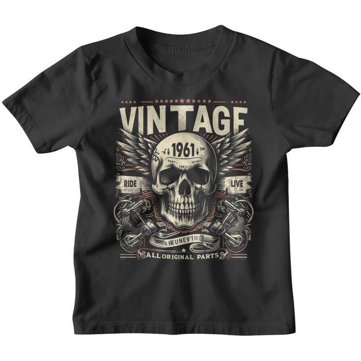 Vintage 1961 Geboren 1961 Geburtstag Totenkopf Biker Motorrad Kinder Tshirt