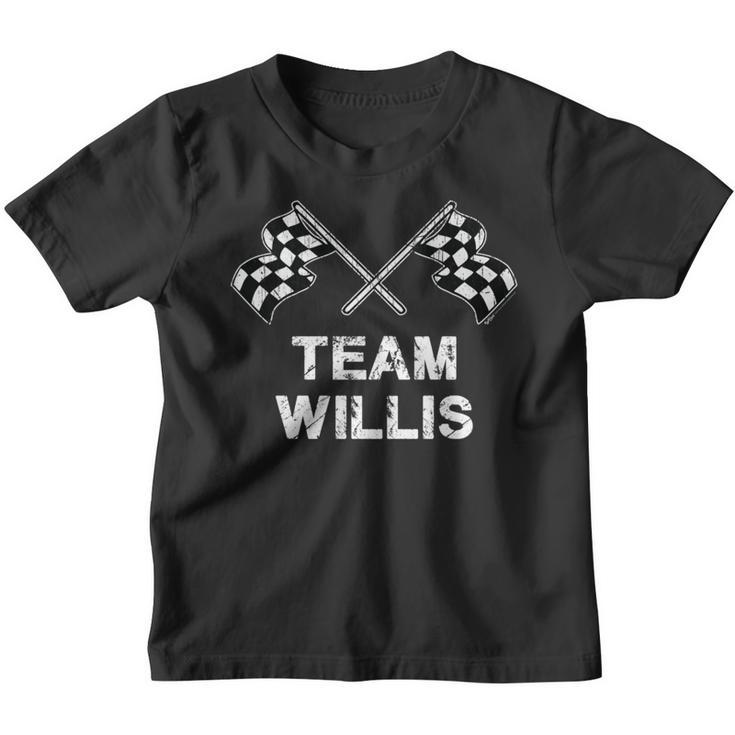 Vintage Team Willis Family Name Checkered Flag Racing Youth T-shirt