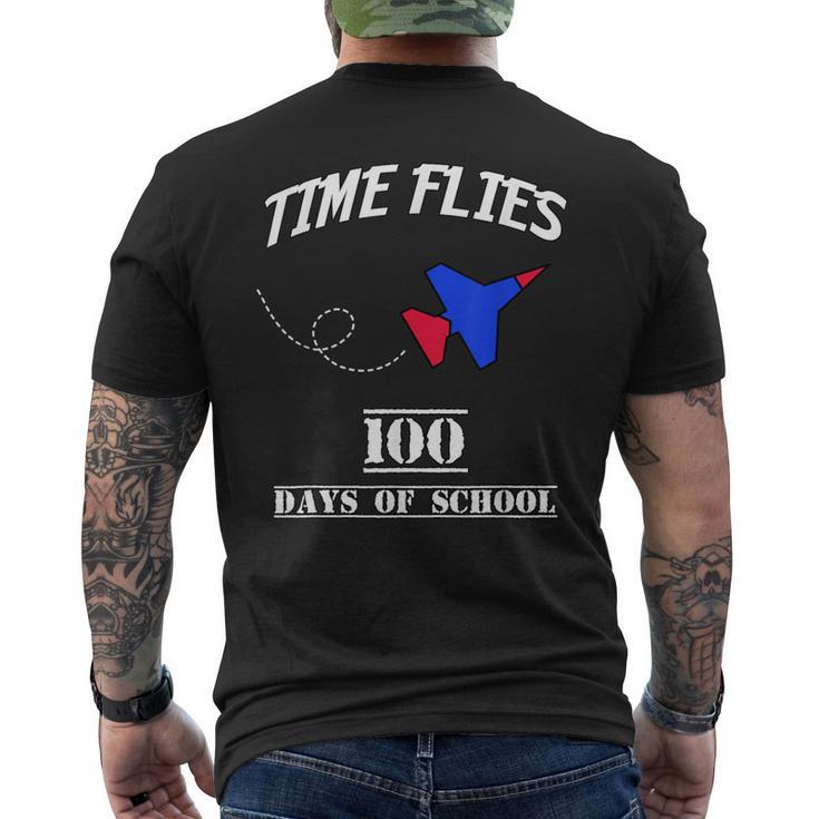 100 Days Of School Time Flies Jet Plane Men's T-shirt Back Print