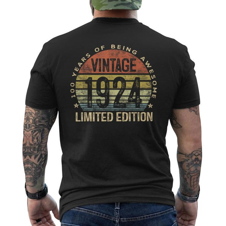 100 Year Old Vintage 1924 Limited Edition 100 Birthday Men's T-shirt Back Print
