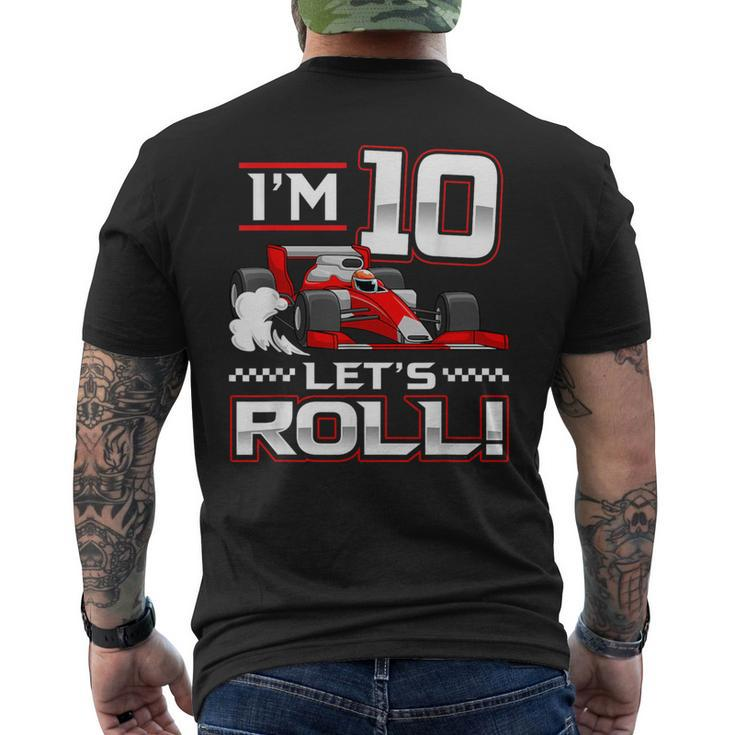 10Th Birthday Race Car 10 Year Old Let's Roll Toddler Boy Men's T-shirt Back Print