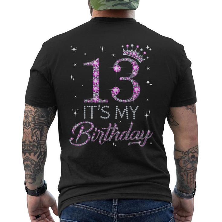 13 It's My Birthday Pink Crown Happy 13Th Birthday Girl Men's T-shirt Back Print