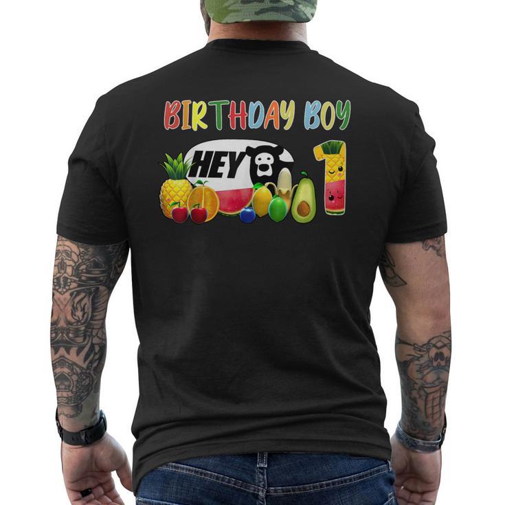 1St Birthday Boy 1 Year Old Fruit Birthday Hey Bear Men's T-shirt Back Print