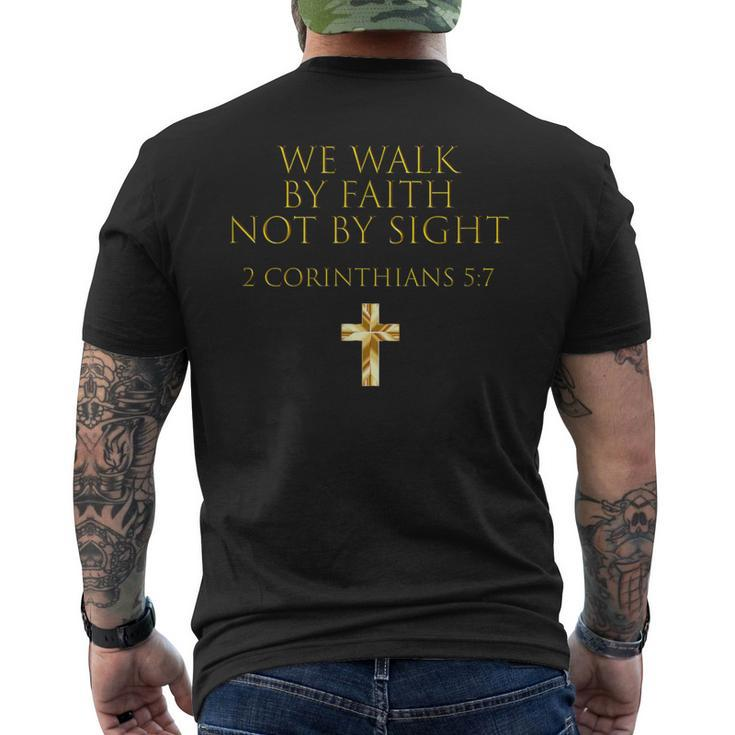 2 Corinthians 57 Bible Verse We Walk By Faith Not By Sight Men's T-shirt Back Print