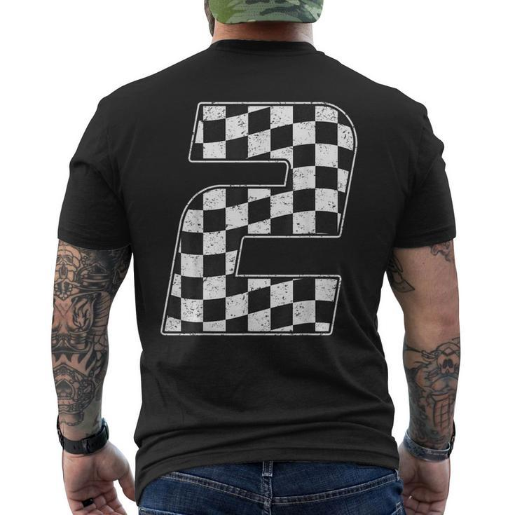 2 Year Old Pit Crew Two 2Nd Birthday Boy Racing Car Flag Men's T-shirt Back Print