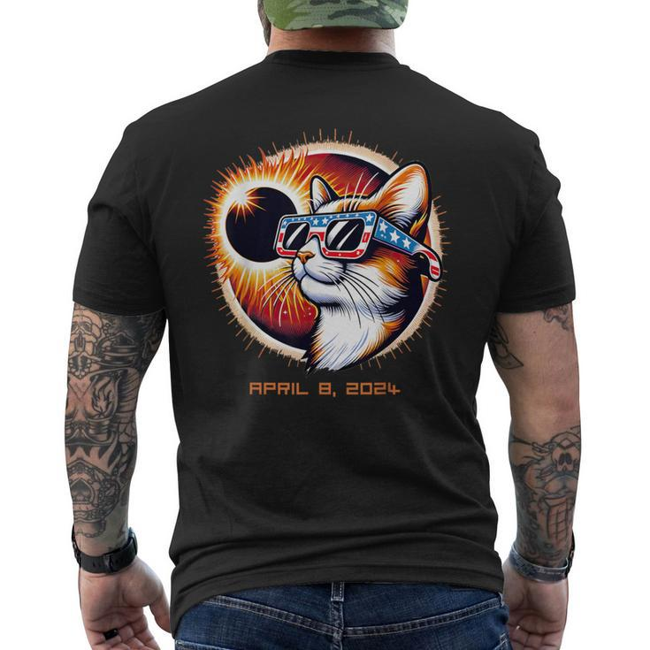 2024 Eclipse Patriotic Cat Usa Flag Sunglasses & Solar Event Men's T-shirt Back Print