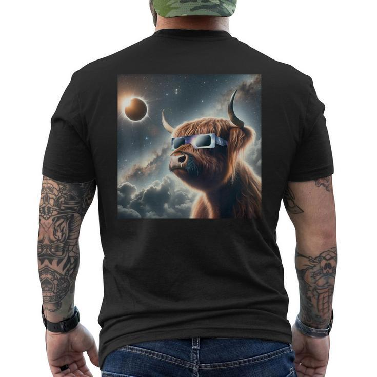 2024 Solar Eclipse Highland Cow Wearing Glasses Totality Men's T-shirt Back Print