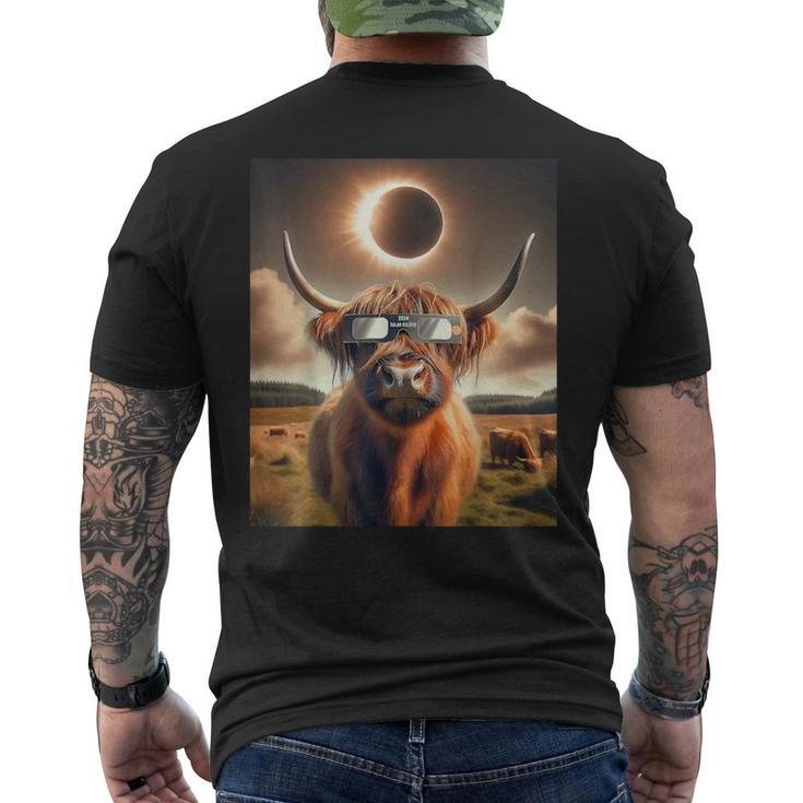 2024 Total Solar Eclipse Highland Cow Wearing Sunglasses Men's T-shirt Back Print
