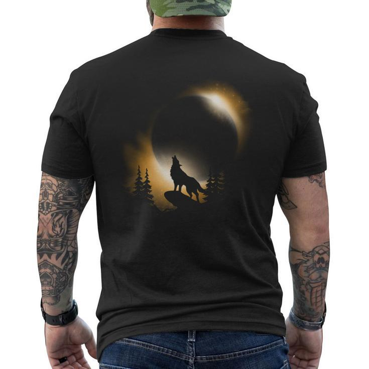 2024 Total Solar Eclipse Wolf Moon And Sun Men's T-shirt Back Print