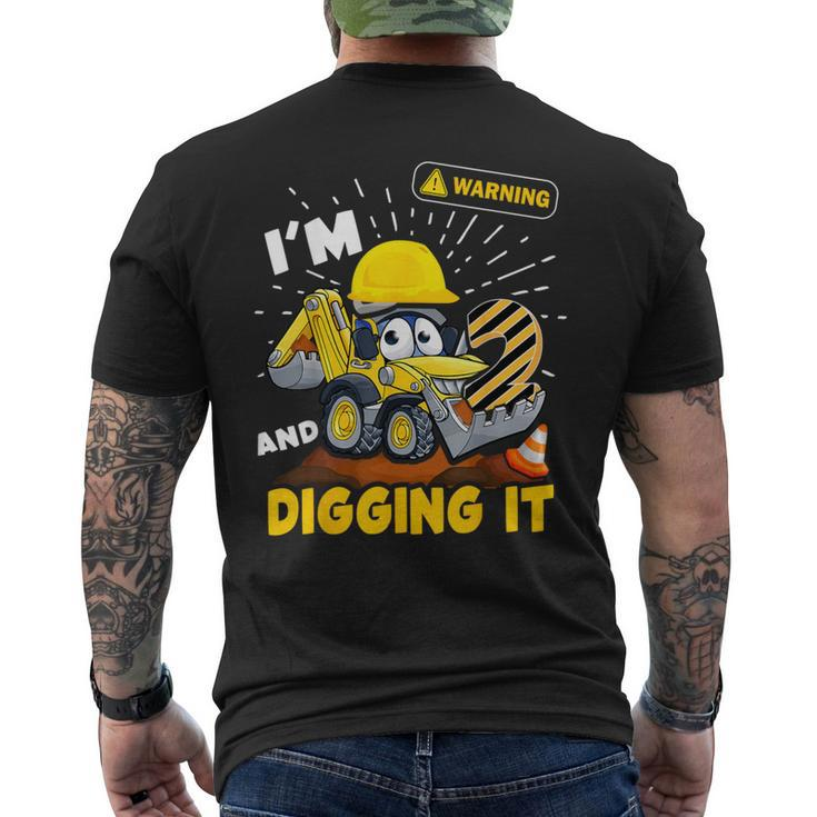 2Nd Birthday Boys Construction Excavator 2 Years Old Digger Men's T-shirt Back Print