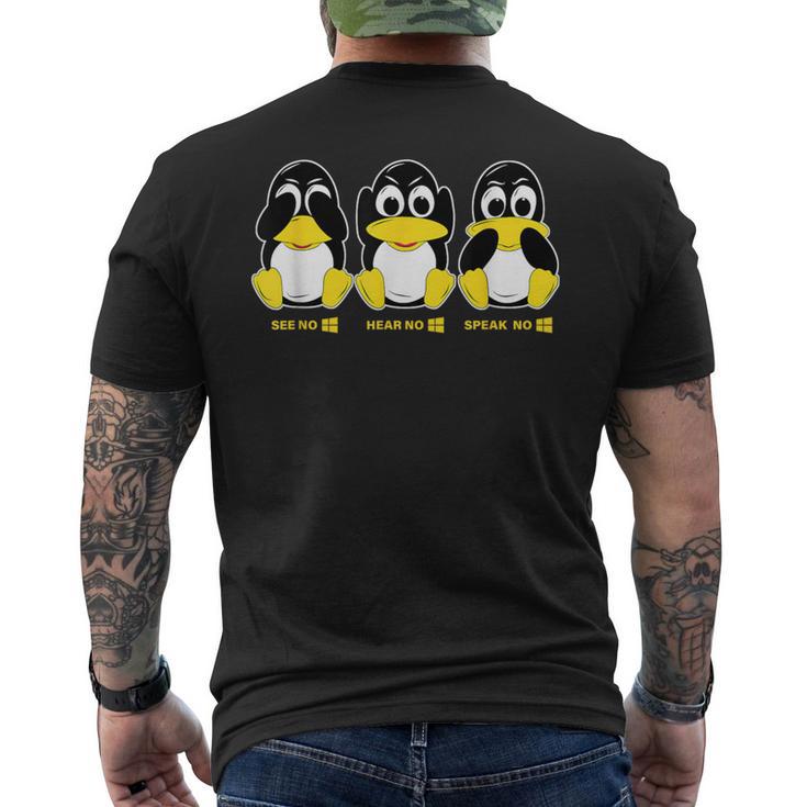 3 Linux Penguins Hörre Sehen Sprechen Kein Win Informatiker T-Shirt mit Rückendruck