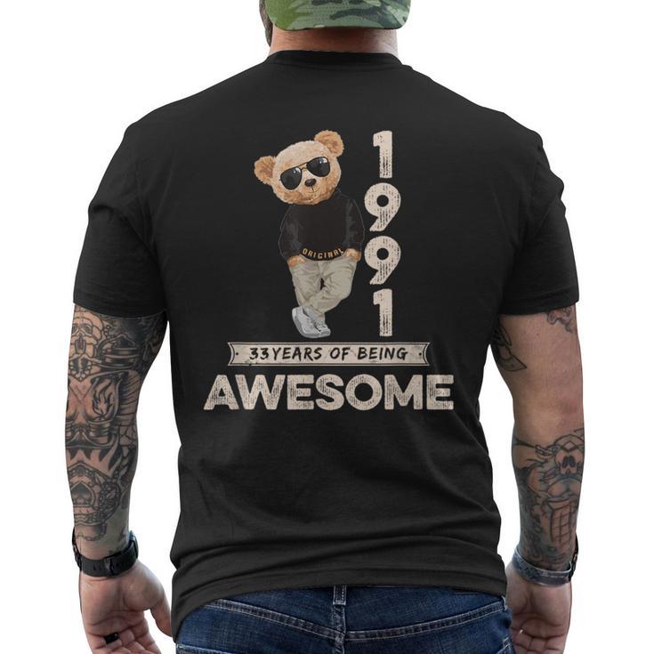 33 Geburtstag Herren Damen 1991 Original Awesome Teddybär T-Shirt mit Rückendruck