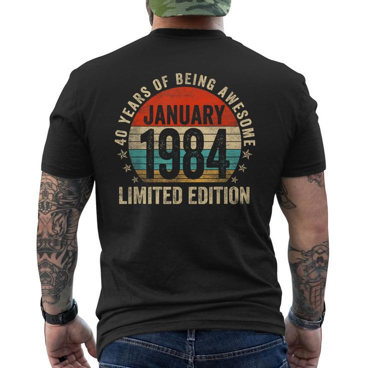 40 Years Old Vintage January 1984 40Th Birthday Retro Men's T-shirt Back Print