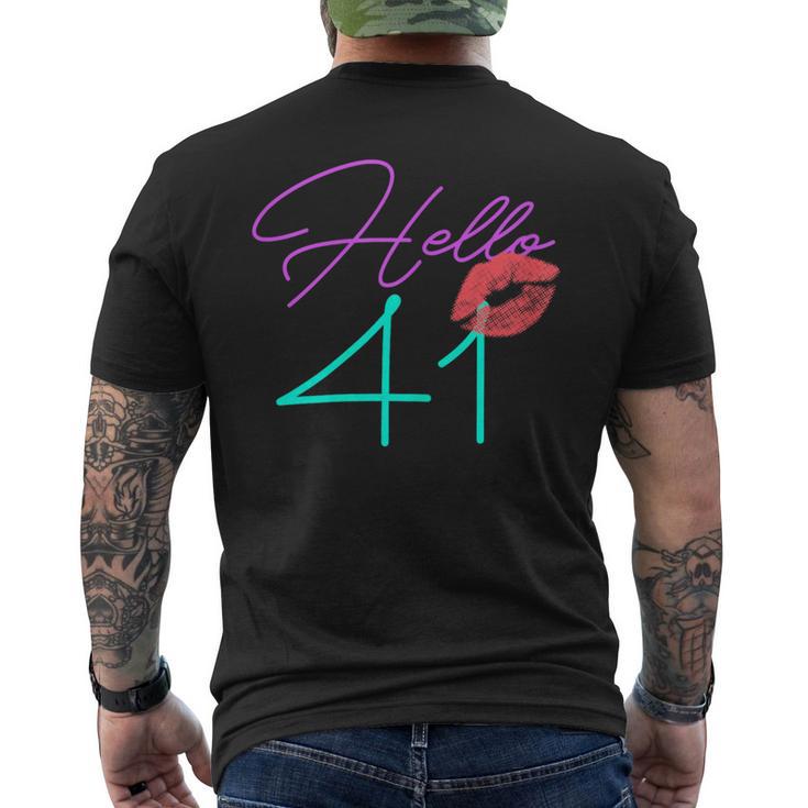 41St Birthday Hello 41 Kiss Purple Bday Women Men's T-shirt Back Print