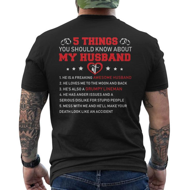 5 Thing You Should Know About My Husband Lineman Men's T-shirt Back Print