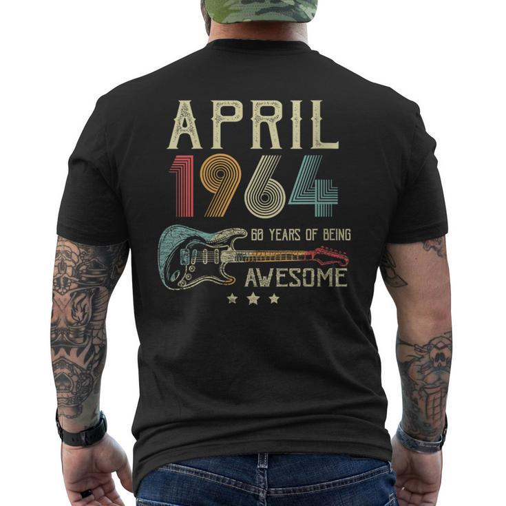 60Th Birthday Guitar Lover Vintage April 1964 60 Year Old Men's T-shirt Back Print