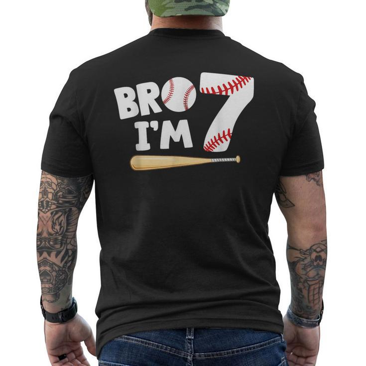 7Th Birthday Boy Bro I'm 7 Year Old Baseball Theme Men's T-shirt Back Print