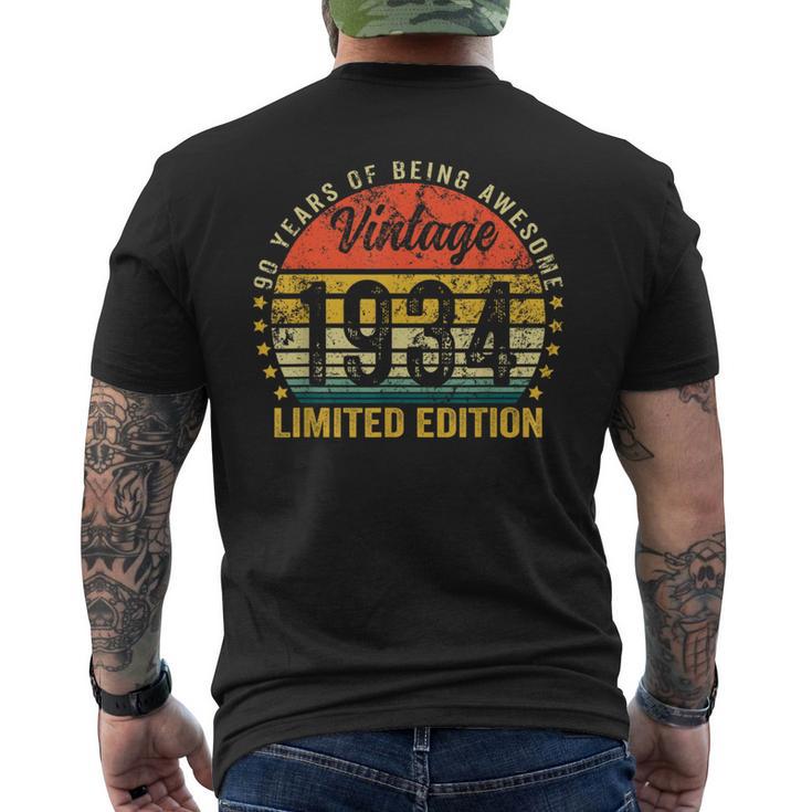 90Th Birthday 90 Years Old Vintage 1934 Birthday Men's T-shirt Back Print