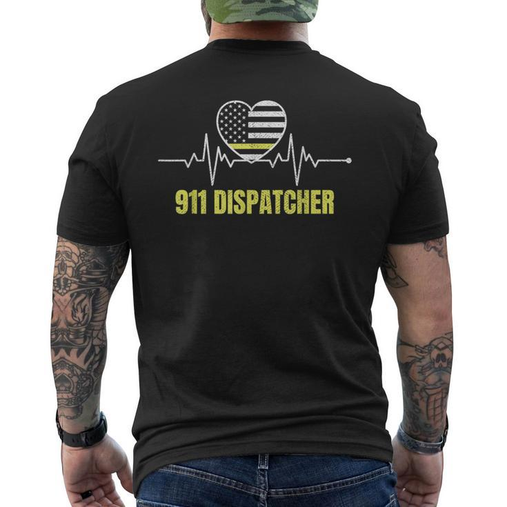 911 Dispatcher Thin Yellow Line Dispatch Us American Flag Men's T-shirt Back Print