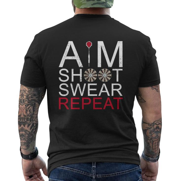 Aim Shoot Swear Repeat Darts Retro Vintage Mens Back Print T-shirt