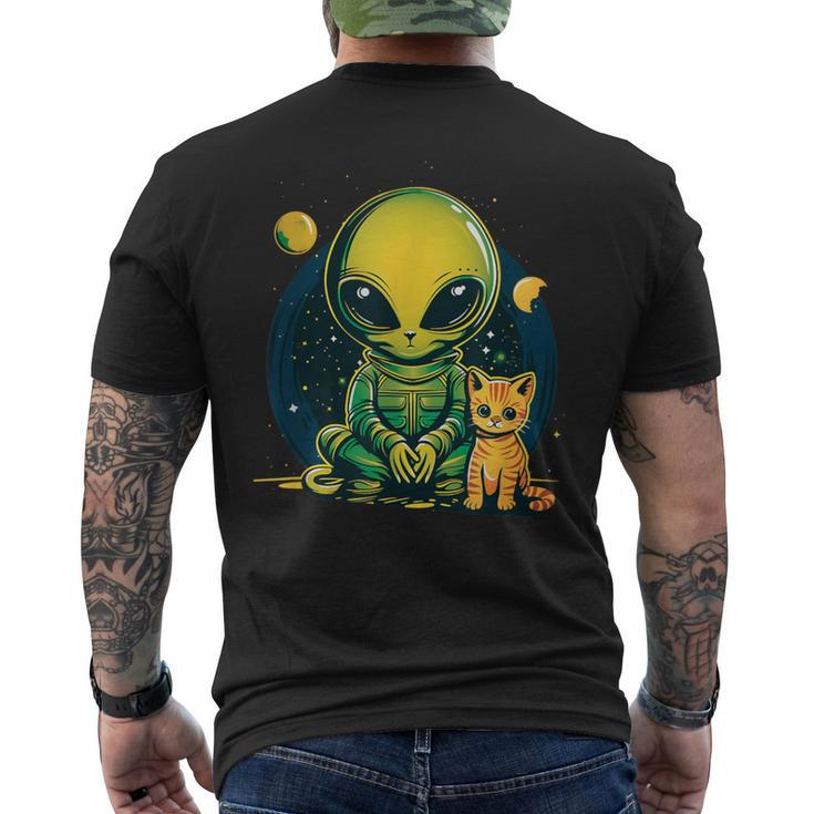 Alien And Cat Cat Selfie With Alien Vintage Ufo Men's T-shirt Back Print
