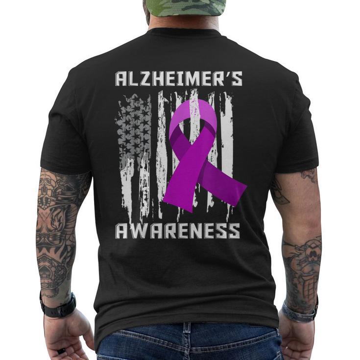 Alzheimer's Awareness Usa Flag Purple Ribbon Men's T-shirt Back Print