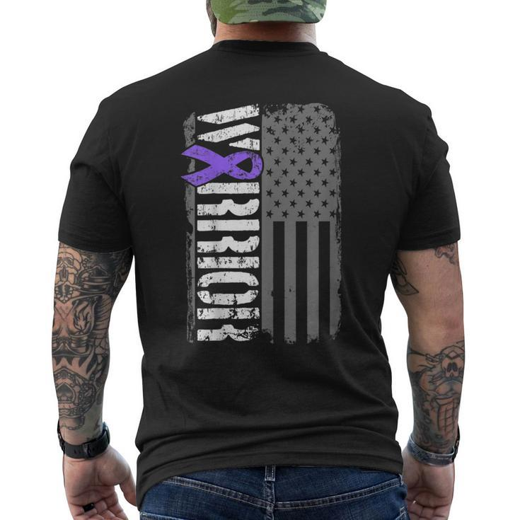 Alzheimers Warrior Vertical American Flag Awareness Ribbon Men's T-shirt Back Print